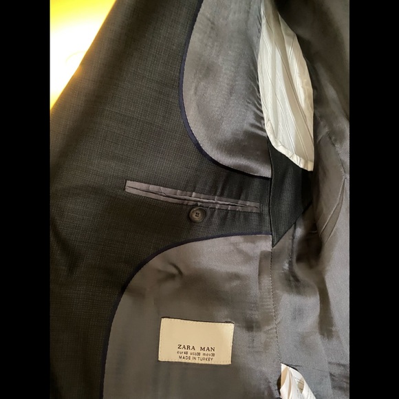 Zara Man - 100% Wool Charcoal Dark Gray 2 Button Blazer Suit Jacket (Size: 38R) - Picture 12 of 17